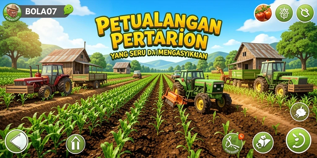 Tampilan gameplay seru dari BOLA07 dengan pertanian yang produktif.