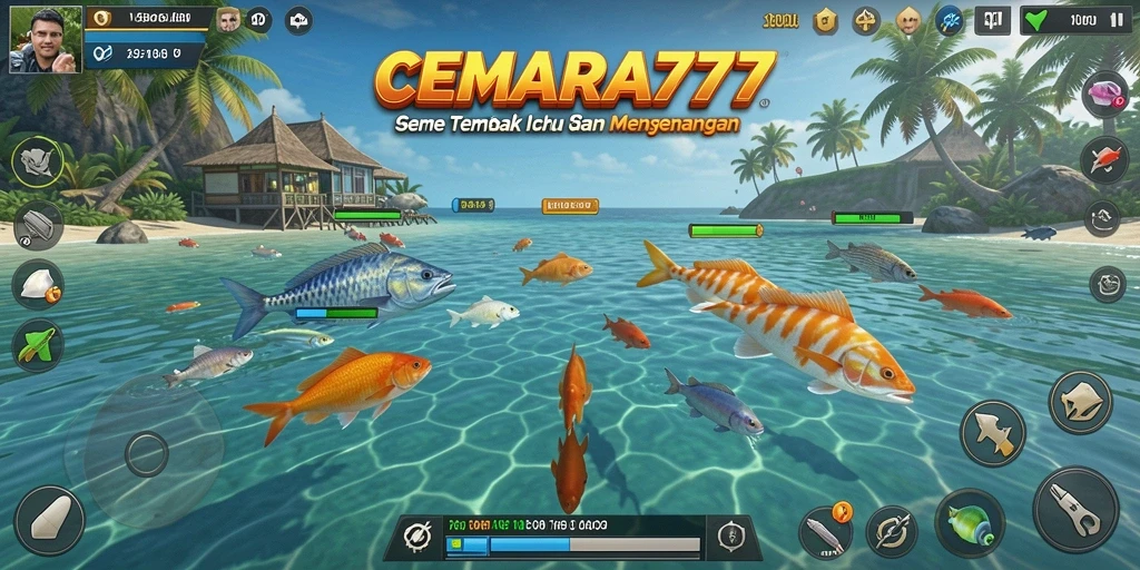 Tampilan gameplay CEMARA777 yang menghibur dengan berbagai ikan berwarna.