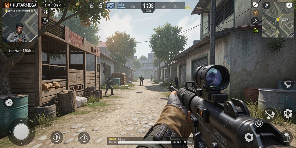 Gameplay seru PUTARMEGA dengan aksi menembak yang intens.